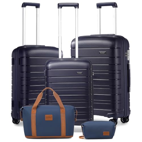 KONO Gepäck-Sets mit 4-teiligem Handgepäck mit Kosmetikkoffer, inklusive 1 Reisetasche und 1 Kulturbeutel, leichtes Polypropylen, 55 x 40 x 20 cm, Kabinenkoffer, Navy, 28'' Luggage Set, K2091L NY von KONO