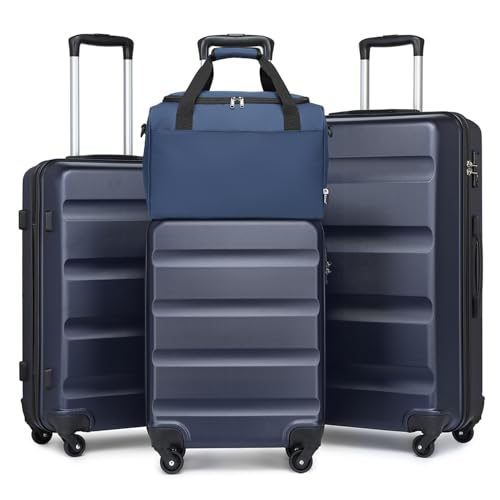 KONO Gepäcksets, 4-teiliges Set, ABS-Hartschale, Leichter Koffer mit Handgepäck, Reisetasche für Ryanair, strapazierfähiges Reisegepäck mit TSA-Schloss, Navy, Gepäcksets von KONO