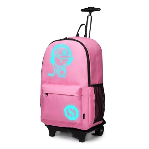 KONO Handgepäck Rucksack Tasche mit Rollen Business Trolley Reisetasche für Laptop Polyester (Rosa-upgrade) von KONO