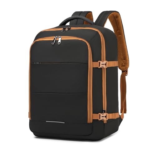 KONO Handgepäck-Rucksack für Untersitz, 45 x 36 x 20 cm, Handgepäcktasche, große Kapazität, Reise-Rucksack (schwarz/braun), schwarz/braun, Handgepäck-Rucksack unter dem Sitz(Schwarz/Braun) von KONO