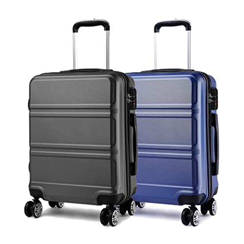 KONO Handgepäck Set 2 Stück Leichte Hartschale ABS Koffer 4 Rollen Handgepäck Kabine Reisekoffer, Grau + Marineblau von KONO