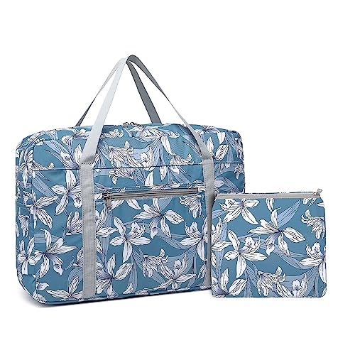 Kono Handgepäck Tasche für Flugzeug Reisetasche Faltbare 45 * 32 * 14 Klein Handgepäck Koffer Wasserabweisend Sporttasche Krankenhaustasche Weekendertasche(Blau-Weiß Blume) von KONO