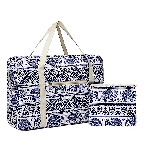 Kono Handgepäck Tasche für Flugzeug Reisetasche Faltbare 45 * 32 * 14 Klein Handgepäck Koffer Wasserabweisend Sporttasche Krankenhaustasche Weekendertasche(Blau-Weiß Elefant) von KONO