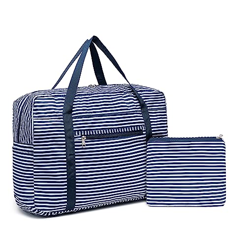 Kono Handgepäck Tasche für Flugzeug Reisetasche Faltbare 45 * 32 * 14 Klein Handgepäck Koffer Wasserabweisend Sporttasche Krankenhaustasche Weekendertasche(Blau-Weiß Streifen) von KONO