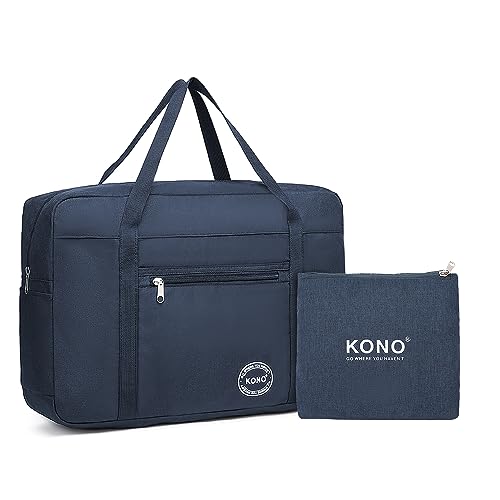 Kono Handgepäck Tasche für Flugzeug Reisetasche Faltbare 45 * 32 * 14 Klein Handgepäck Koffer Wasserabweisend Sporttasche Krankenhaustasche Weekendertasche Blau von KONO