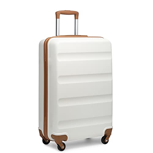 KONO Klein Trolley Handkoffer Handgepäck Flugzeug Koffer mit 4 Rollen ABS Reisekoffer Gepäck 55 x 38 x 20 cm (Cremeweiß) von KONO