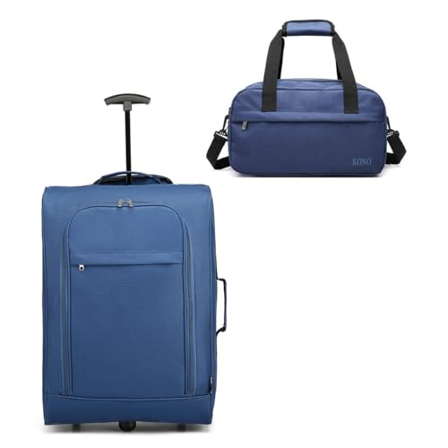 Kono Handgepäckwagen mit Handgepäckkoffer und Kofferset kabinengeprüft (Dunkelblau Set) von KONO