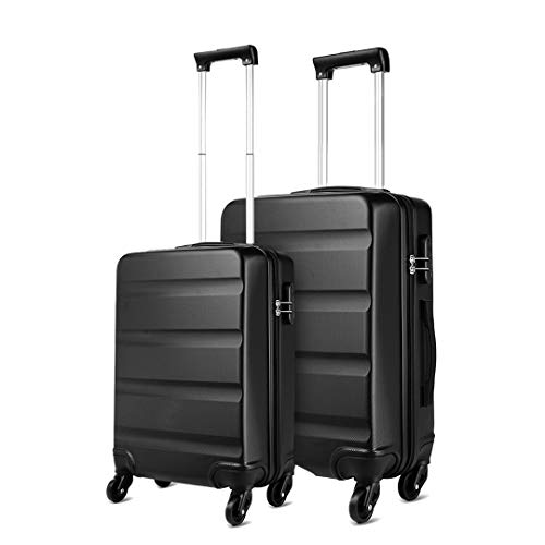 Kono Hartschale Gepäck Set mit 2 Leichten ABS Reisekoffer 4 Rollen (Schwarz,M 55cm + L 66cm) von KONO