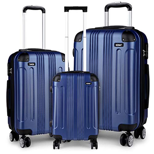 Kono Hartschale Koffer Trolley Leicht ABS 4 Räder Dunkelblau Reisekoffer Taschen Gepäck (Set) von KONO