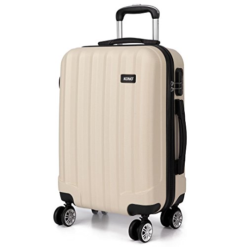 KONO Hartschale Trolley Koffer 4 Rollen Reisekoffer Gepäck (Beige, XL) von KONO