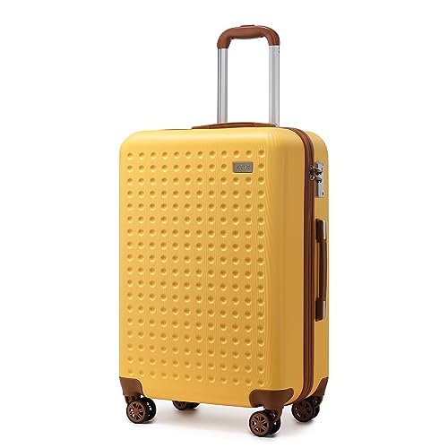 Kono Hartschalenkoffer Reisekoffer Koffer Trolleys 100% ABS Handgepäck Koffer mit 8 Spinnerräder Rollkoffer 76 * 50 * 31cm TSA-Schloss Reisegepäck Gelb von KONO