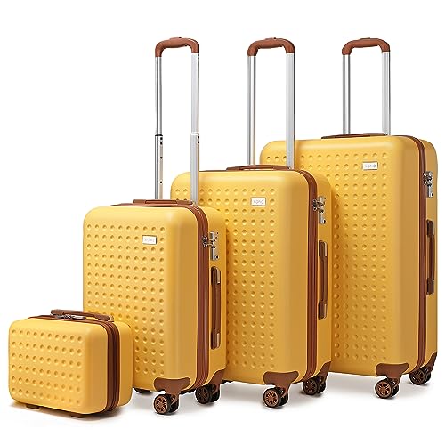 KONO Hartschalenkoffer Set Reisegepäck-Sets Koffer Trolleys 100% ABS Reisekoffer Handgepäck Koffer mit 8 Spinnerräder Rollkoffer TSA-Schloss Gelb von KONO