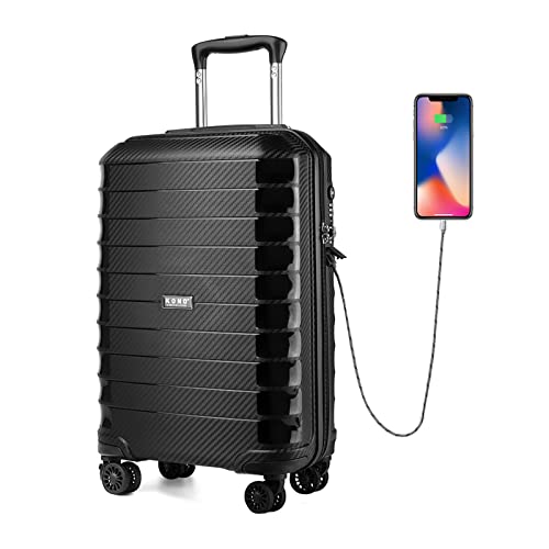 KONO Koffer Hartschale Rollkoffer Handgepäck mit TSA Schloss und USB Ladeanschluss Klein Leicht Trolley Reisekoffer mit 4 Rollen, 55x35x20cm, 33Liter (Schwarz) von KONO