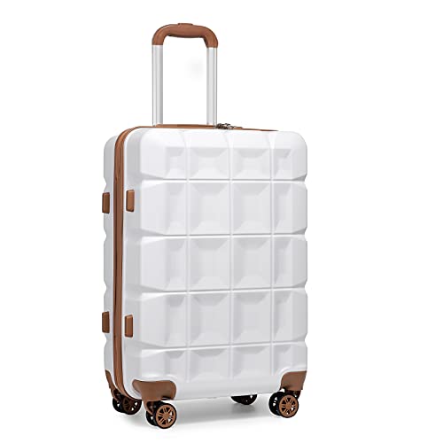 KONO Koffer Mittelgroß 4 Rollen Leicht Hartschalenkoffer Mittelgroß 62cm Zwillingsrollen ABS Koffer Trolleys Reisekoffer mit TSA Schloss, 62x43x26cm (Mittelgroß Koffer, Weiß) von KONO