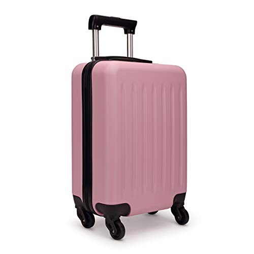 Kono Koffer Reisekoffer Handgepäck Trolley Hartschale ABS Gepäck 4 Rollen Spinner Rollenkoffer (Pink, S(48 cm - 27 L)) von KONO