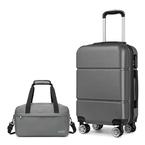 Kono Koffer-Set, 2-teiliges Gepäck-Set, Handgepäck, ABS-Hartschalengepäck und Ryanair Reisetasche, Kabinentasche, grau, 20'' Luggage Set, modisch von KONO
