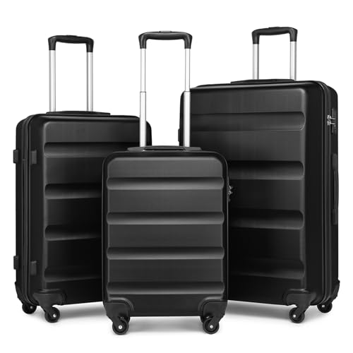 KONO Gepäck 3er-Set leichte ABS Kabine/Mittel/Großer Hartschalenkoffer mit TSA-Schloss und 4 Spinner-Rädern (Schwarz) von KONO