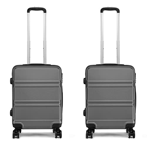 KONO Kofferset 2 Teilig Handgepäck Koffer Trolleys Gepäcksets Leicht Hartschalenkoffer Reisekoffer mit 4 Rollen und TSA Schloss, 55x40x22cm, Zwillingsrollen Rollkoffer, ABS Hartschale (Grau, 2er M) von KONO