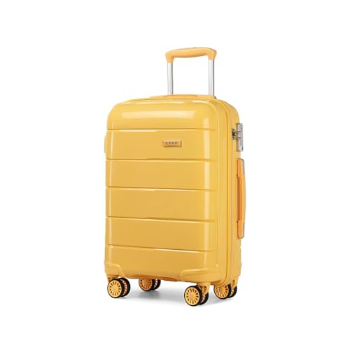 Kono Leichter Polypropylen Zwillingsrollen Koffer Trolley Reisekoffer mit TSA Schloß und YKK Reißverlüsse (Gelb, M (55cm - 38L)) von KONO