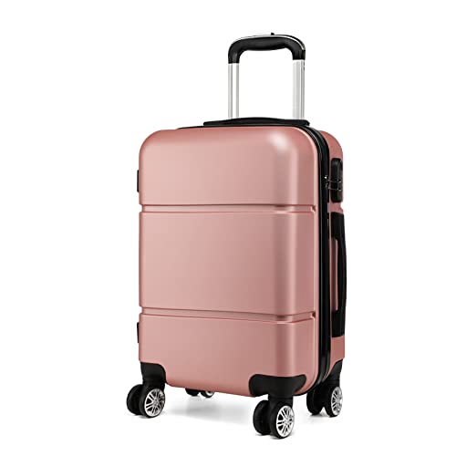 KONO Reisekoffer Handgepäck Koffer mit Rollen Hartschale Trolley 55x38x22cm 33 Liter Leichtgewicht ABS Rosa Gold von KONO