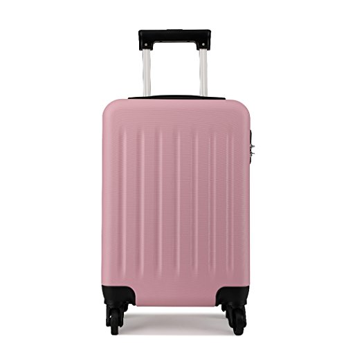 Kono Reisekoffer Hartschale 48 cm 26 litres Handgepäck mit 4 Rädern Leicht ABS Trolley 2,1 KG Pink von KONO