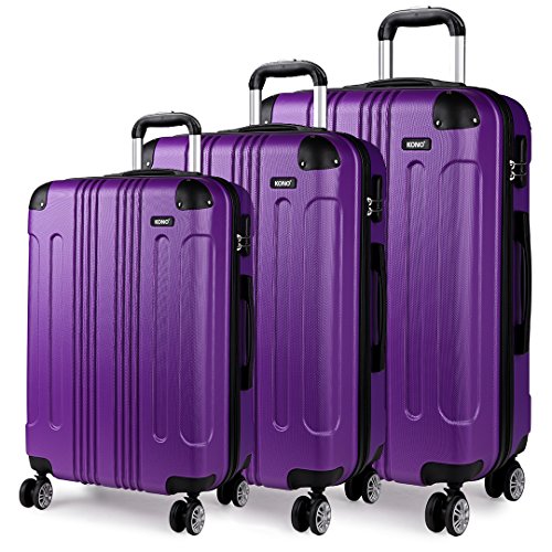 Kono Reisekoffer Zwillingsrollen Hartschalen Trolley M 40 litres, L 65 litres, XL 105 litres Kofferset (Violett) von KONO