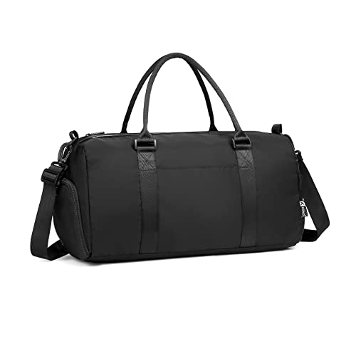 Kono Reisetasche für Sport, Fitnessstudio, Schultertasche für Damen und Herren, Übernachtung, Wochenende, Handgepäcktasche mit Nassfach und Schuhfach, Schwarz, modisch von KONO