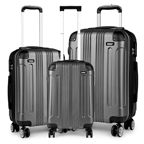 Kono Zwillingsrollen 3tlg. Kofferset Reisekoffer Koffer Trolleys Hartschale ABS Gepäckset in M-L-XL-Set (Grau) von KONO