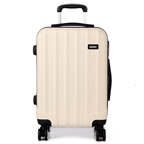 KONO Koffer Trolley Mittelgroß Hartschale ABS Reisekoffer Rollkoffer Suitcase (Beige, L) von KONO
