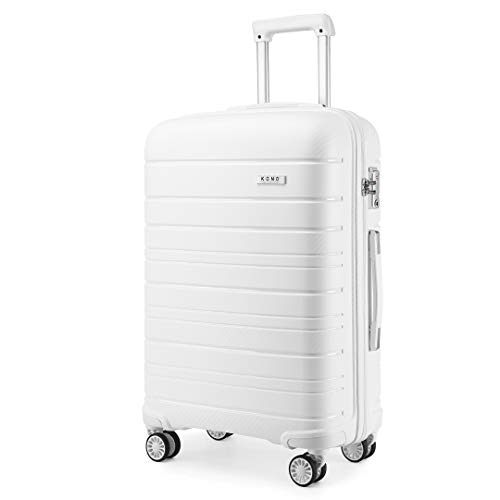 KONO Zwillingsrollen Reisekoffer TSA-Schloß 76cm Trolley Koffer Polypropylen Hartschale Rollkoffer mit YKK Reißverschluss (Weiß, XL/100L) von KONO