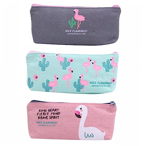 KONTONTY 3stücke Flamingo Federmäppchen Aus Canvas Für Studenten Große Kapazität Vielseitige Stiftetasche Praktische Und Tragbare Schreibwaren Aufbewahrungstasche Zufällige Farben von KONTONTY