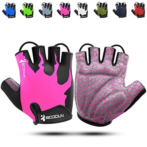 KONVINIT Fahrradhandschuhe für Damen Halbfinger MTB Handschuhe,Radhandschuhe für Frauen,Atmungsaktive rutschfeste Stoßdämpfung,pink L von KONVINIT