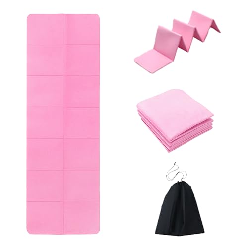 Folding Travel Yoga Mat, Non Slip Waterproof Travel Pilates Mat, Easy to Carry to Class Beach Park Travel, 183 x 61 x 0.4 cm (Pink) von KOOMAL