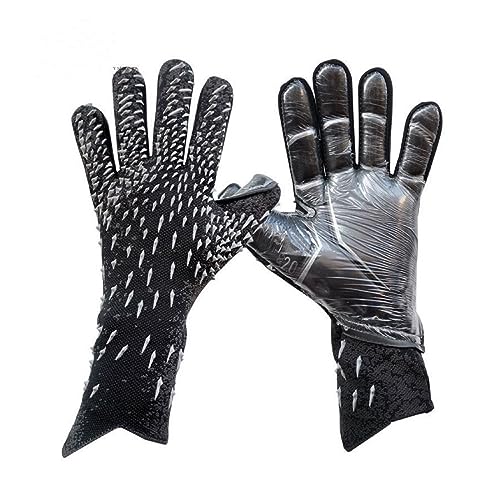 KOOMAL Football Goalkeeper Gloves, Latex Super Grip Full Finger Hand Protection for Training and Play, Size 6/7/8/9/10 (Size 9, Black) von KOOMAL