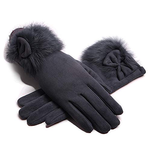KOOSUFA Damen Winter Touchscreen Handschuhe Elegant Wildleder Warm Winterhandschuhe Plüsch Handschuhe Fahrradhandschuhe Reithandschuhe (Grau) von KOOSUFA