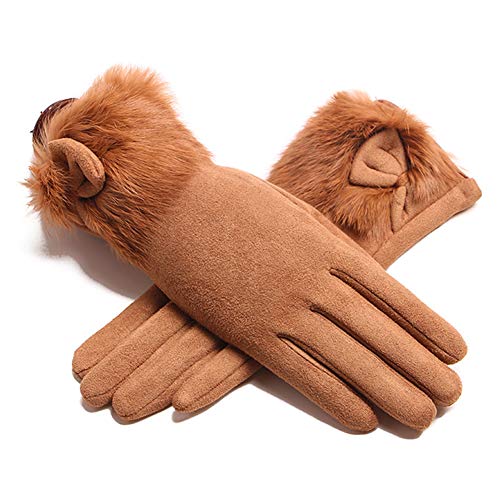 KOOSUFA Damen Winter Touchscreen Handschuhe Elegant Wildleder Warm Winterhandschuhe Plüsch Handschuhe Fahrradhandschuhe Reithandschuhe (Karamell) von KOOSUFA