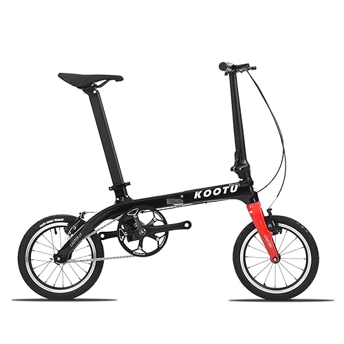 KOOTU Carbon Fiber Folding Bicycle 14-inch Wheel Student Bike One-Touch Folding Bike 6.7 Kg Mini Single-Speed Bike mit Klingel von KOOTU