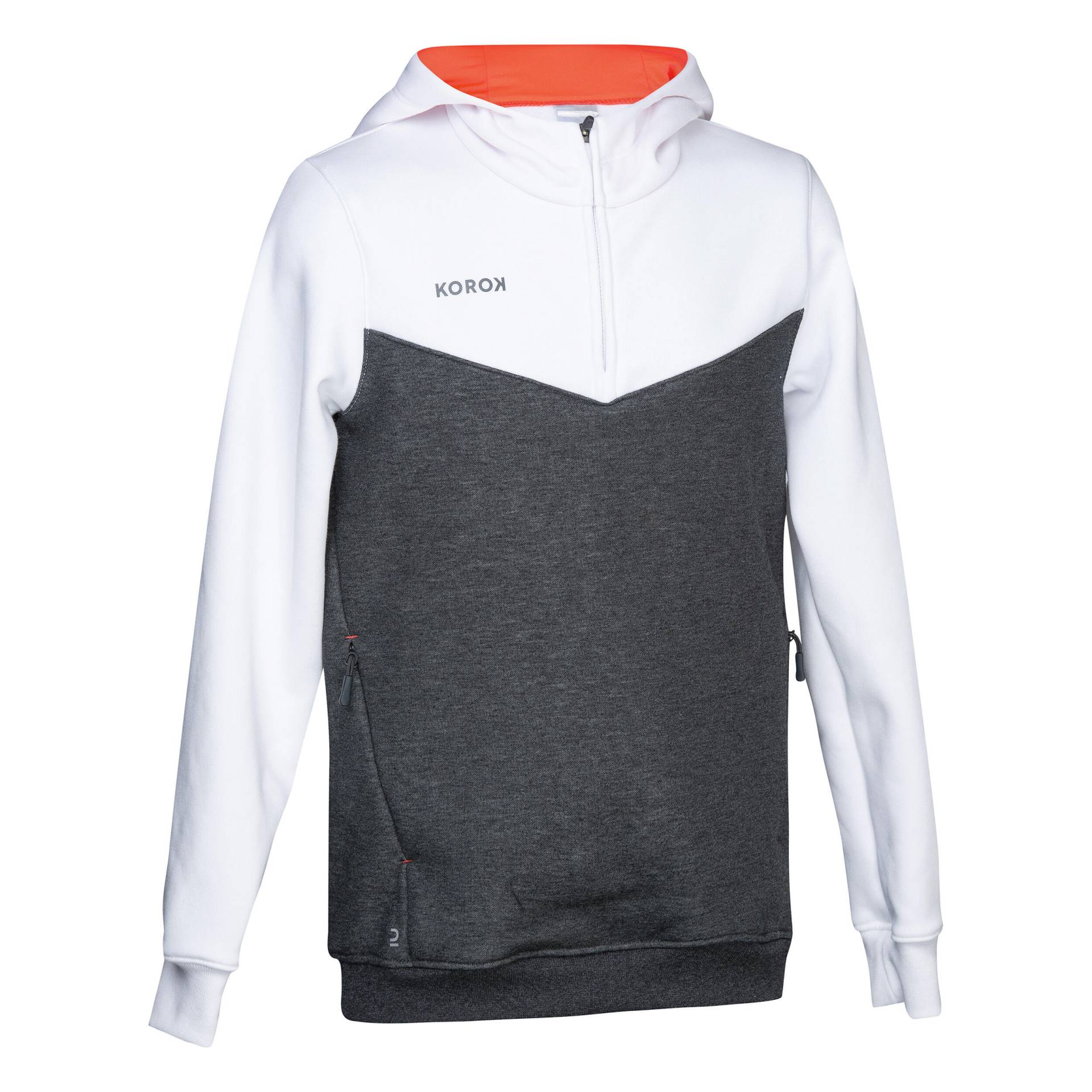 Kinder Feldhockey Hoodie mit Zip - FH500 weiss/grau/rosa von KOROK