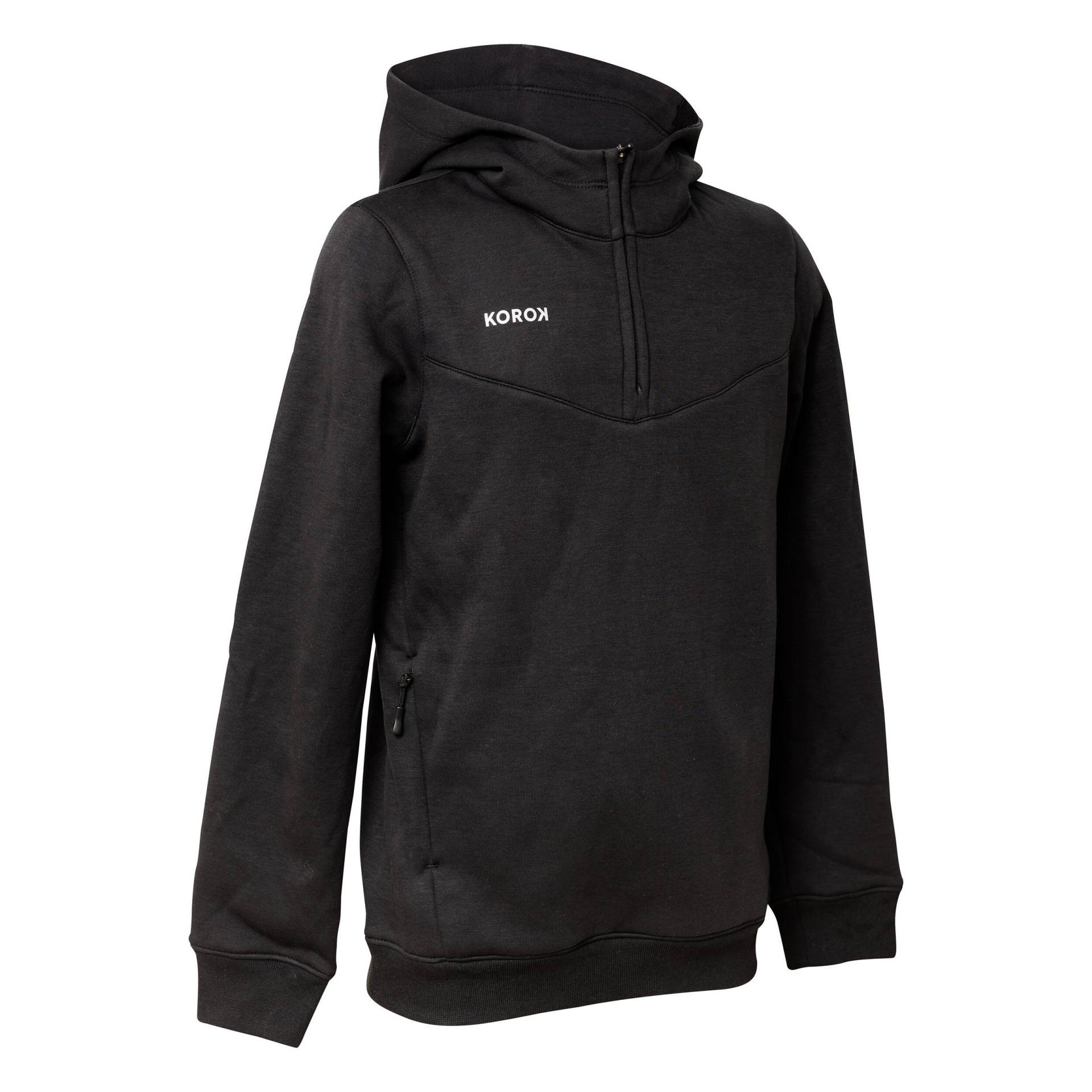 Kinder Feldhockey Hoodie mit Zip - FH500 schwarz von KOROK