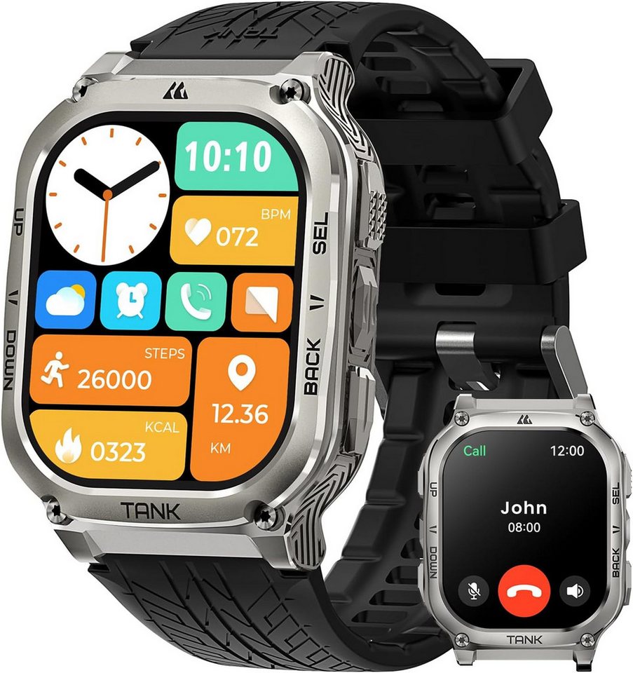 KOSPET Fur herren mit Telefonfunktion 60+ Tage Lange Akkulaufzeit Smartwatch (1.96 Zoll, Android / iOS), mit KI Sprachassistent,170+ Sportmodi 24/7 Schlafüberwachung Fitness von KOSPET
