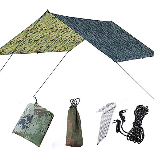 KOSSJAA Zeltplane wasserdicht mit ösen Camping Zelt Tarp 3 x 3m Camouflage Regendach Sonnensegel Picknickmatte Strandzelt (Camouflage, 3m x 3m) von KOSSJAA