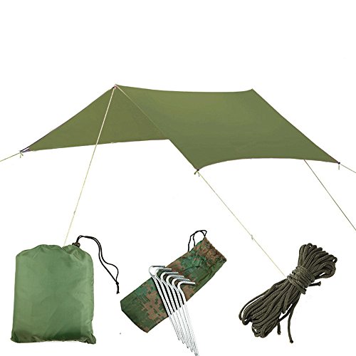 KOSSJAA Zeltplane wasserdicht mit ösen Camping Zelt Tarp 3 x 3m Camouflage Regendach Sonnensegel Picknickmatte Strandzelt (grün, 3m x 3m) von KOSSJAA