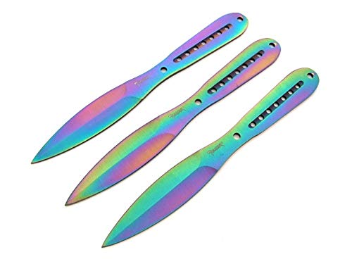 3er Set originales 3 Effektlack Rainbow Tomahawk Wurfmesser Set - Wurfdolch 22,5 cm - Dagger - Outdoor - Jagd- Survival - Messer - inklusive Cordura Holster - Anfänger Profi Wurfmesser Throwing Knives von KOSxBO