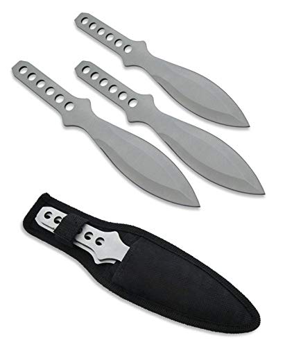 KOSxBO® Darts Wurfmesser Set silbern inklusive Etui 3 hochwertige SEK Messer - silbernes Wurfmesser Set - Messer werfen für Erwachsene von KOSxBO