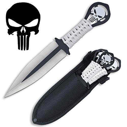 KOSxBO® Set 3er Punisher Darts Wurfmesser Skull Edition hochwertige Kunai Messer inkl Nylon Scheide und Gürtelclip von KOSxBO