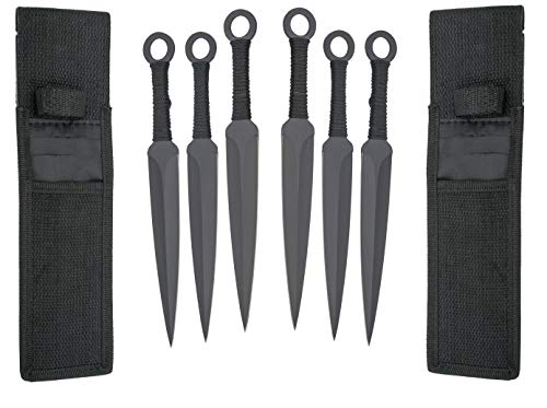 XXL 6er Expendables Wurfmesser Profi Kunai ca. 22,6 cm - Throwing Knife - schnelles Werfen Messer schwarz Edelstahl - Trainingsmesser - Gürtelmesser - Wurfmesser Set inklusive Holster aus Nylon von KOSxBO