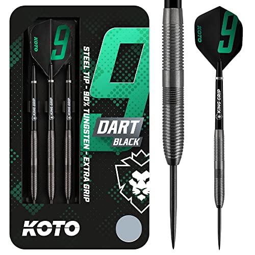 KOTO 9-Dart Black 90% Tungsten Darts, 25 Gramm Steeltip Dartfeile aus 90% Wolfram, Profi Stahl Spitzen Dartset mit 3 Pfeile und 3 Shafts, Mit Dart Wallet von KOTO darts