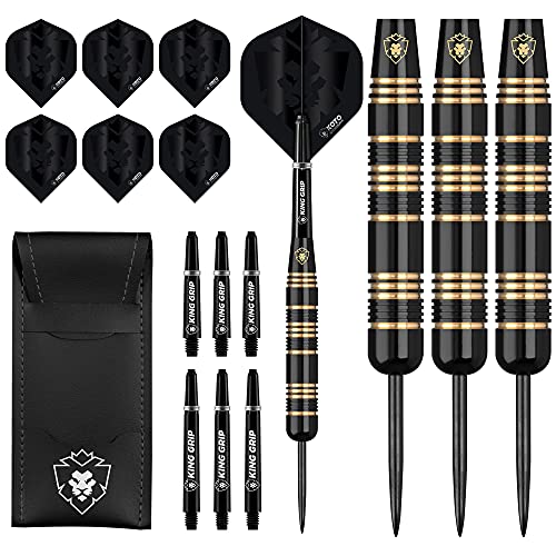 KOTO Black Academy Brass Darts, 23 Gramm Brass Dartpfeile mit Stahl Spitzen, Steeltip Dartset mit 3 Messing SteelDarts für Anfänger und Hobbyisten, 6 Flights von KOTO darts