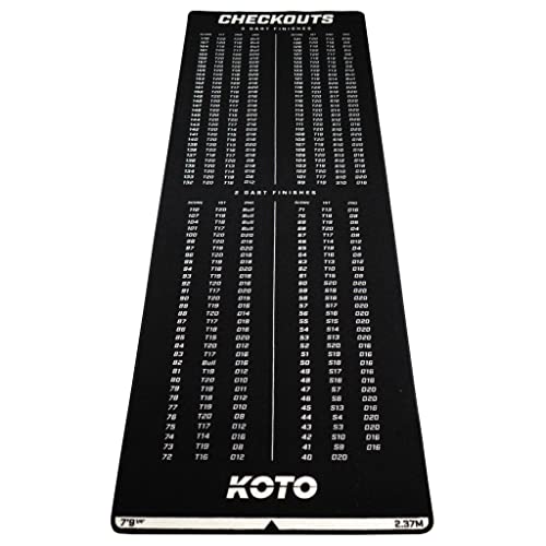 KOTO Carpet Checkout Schwarz, 237x80cm Dartmatte, Professionelle Dartmatte zum Schutz des Bodens und der Dartpfeile, Mit Score-Indikation und Oche von KOTO darts