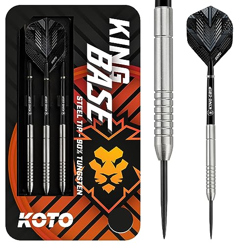 KOTO King Base 90% Tungsten Darts, 25 Gramm Steeltip Dartfeile aus 90% Wolfram, Profi Stahl Spitzen Dartset mit 3 Pfeile und 3 Shafts, Mit Dart Wallet von KOTO darts
